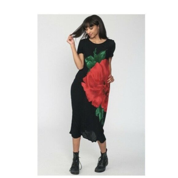 Vintage Jeffrey & Dara 90’s floral boho midi dress M - Picture 3 of 12